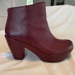 Kork-Ease Platform Ankle Booties, Burgundy Leather, Size 40EU, 8.5